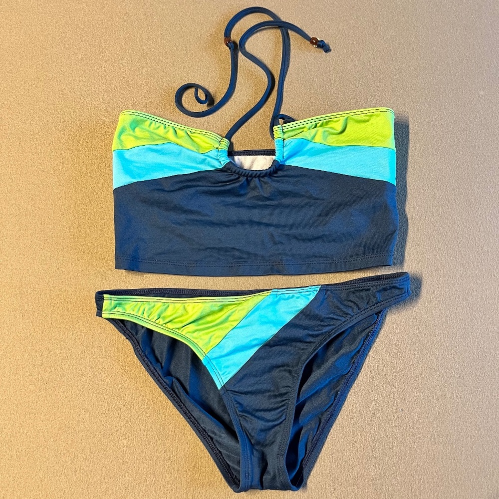Navy Blue & Turquoise 2 piece swimsuit , Size L